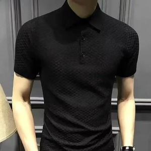 Polo homme coupe cintrée Polo été 2025 nouveau col rond rayé haut tricoté manches courtes décontracté affaires pour hommes - Product Image 6