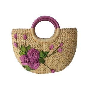 Sac à bandoulière vietnamien en paille tissée à la main-Sac à main de plage vintage chic et écologique pour femme (99 données dorées) - Product Image 1