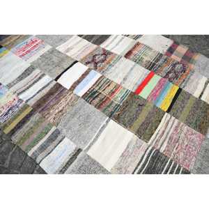 Tapis turc vintage 5,5x7,3 pieds, grand tapis, tapis camouflage beige patchwork - Product Image 5