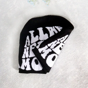Unisex <b>Black</b> Acrylic Jacquard Beanie Hat Custom Letters Streetwear Style for Men and Women No Fold Tuque Beanie for Running - Product Image 3