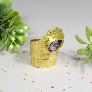 Anillo de Bodas de estilo clásico de Plata de Ley 925 con bisel de piedras preciosas de amatista natural, patrón de amantes brillantes - Product Image 2