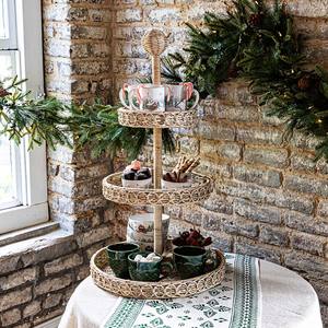 Support de service à étages sophistiqué en rotin, plateau de présentation en osier tressé, organisateur vertical pour desserts, fruits et présentation de table - Product Image 3