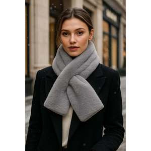 Grey Soft Plush Neck Warmer Scarf - Fashionable and Warm, Cold Weather Accessory Byn01 - Anthracite - Product Image 3