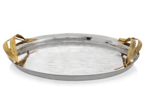 Bandeja DE SERVICIO DE METAL martillado de latón con mango de latón Color dorado última bandeja de servicio de metal hecha a mano de forma redonda personalizada de lujo - Product Image 2