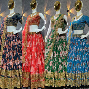 Blusa étnica de alta calidad de imitación Georgette Lehenga Choli para mujer, conjunto Dupatta, estampado Digital de estilo pakistaní para bodas indias - Product Image 6