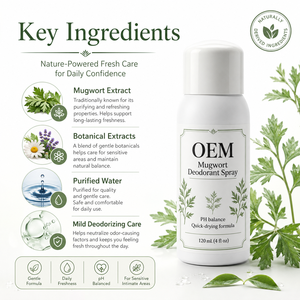 Spray Yoni OEM <span class=keywords><strong>pour</strong></span> le contrôle des odeurs, brume désodorisante, pH respectueux, soin doux, extrait d'armoise apaisant, déodorant sans aluminium - Product Image 1