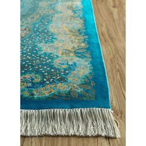 Tapis en soie noué à la main Gulmarg, motif bleu médaillon, pour la maison, rectangulaire 9x12 pouces, design patchwork pour la décoration du salon - Product Image 4