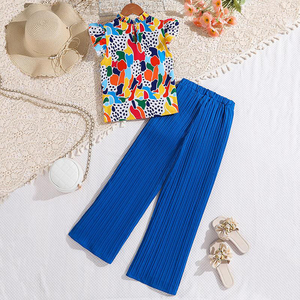 Seh nikao เสื้อผ้าเด็ก6-12ปีฤดูร้อนพิมพ์ลายแฟชั่นเสื้อแขนกุดกางเกงเด็กผู้หญิงโพลีเอสเตอร์/ ผ้าฝ้าย - Product Image 2