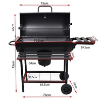 Grill Barbecue à Charbon en Baril sur Chariot de Style Américain avec Rôtissoire à Moteur Électrique pour Poulet Rôti