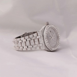 Atractivo reloj de pulsera de lujo personalizado Moissanite corte redondo diamante Hip Hop espinas reloj de acero inoxidable hombres de la India - Product Image 2