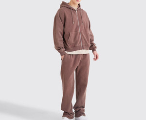OEM Custom Heavyweight Plain Oversized Cotton Flared Baggy Tracksuit for Men Sweatpants and Hoodie <b>Set</b> for Winter - Product Image 5