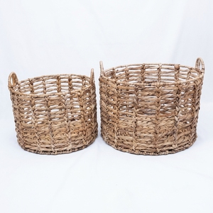 Ensemble de paniers de rangement en écorce de bananier naturelle avec cadre en fer, grille ouverte, poignée en arche, pot cylindrique, jardinière, décoration artistique pure pour la maison - Product Image 1