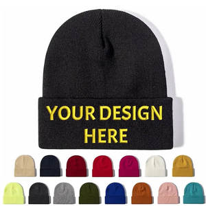 Moda al por mayor nuevo logotipo bordado personalizado Color sólido fibra acrílica cálido gorro de invierno con logotipo personalizado gorro de punto gorros cálidos - Product Image 1