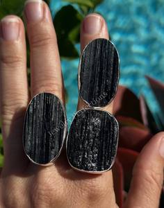 Anillo de Plata de Ley 925 de Moda, con Turmalina Negra Original, Gema Druzy, Joyería Fina para Mujer, Precio de Fábrica - Product Image 1