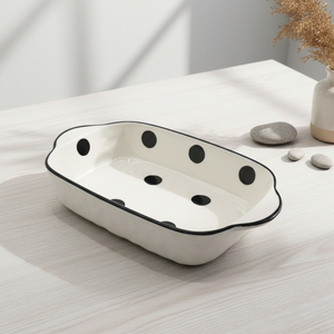 ถาดอบเซรามิกคุณภาพพรีเมียม 3460899-23.5X14 ขนาด 9 นิ้ว แบบมีหูจับ 2 ข้าง ตกแต่งลายวงกลมสีดำ - Product Image 3