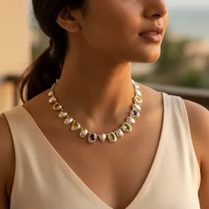 Collier Statement en Cristal Art Palace, Argent 925, Améthyste, Citrine, Goutte d'Eau, Sertissage clos, Style Bohème, pour Femme, Quotidien et Mariage - Product Image 2