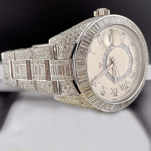 Reloj de lujo redondo y Baguette Iced Out Hip Hop Reloj de hombre de plata esterlina Moissanite Diamond party Wear Watch - Product Image 1