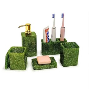 Ensemble d'accessoires de salle de bain en résine émaillée écologique de luxe 4 comprenant un distributeur de savon Angel Porte-dentifrice Couleur personnalisée - Product Image 1