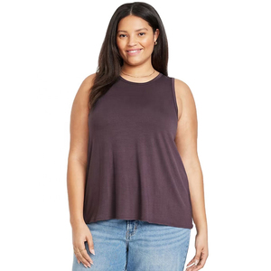 Camiseta sin mangas personalizada OEM para mujer, chaleco liso de corte holgado, camiseta informal suave de mezcla de algodón con cuello redondo para ropa de verano, venta al por mayor - Product Image 2