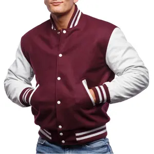 OEM 서비스 Varsity 재킷 적갈색 모직 몸 & 밝은 백색 가죽 소매 Letterman 재킷 겨울 대학 야구 재킷