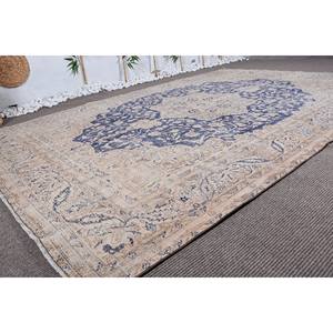 Tapis de patchwork turc en laine beige et bleu classique Tapis de salon 9x12 avec support en latex pour décorations de couloir - Product Image 2