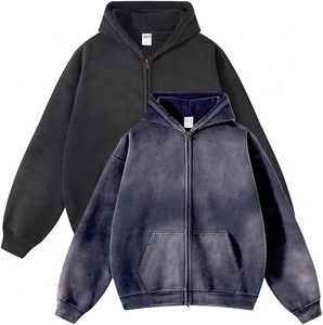 Sweat à capuche surdimensionné pour homme avec logo personnalisé, double fermeture éclair, effet délavé, 100% coton molletonné, fermeture éclair, écologique, respirant, motifs brodés - Product Image 5