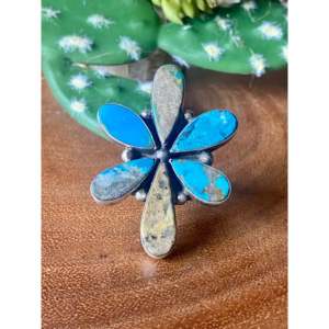 Bague en turquoise de Royston et argent sterling, fabrication Navajo, taille 7.5, bijou culturel de collection - Product Image 1
