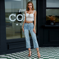 Haut bustier en maille à pois blancs pour femme, avec bonnets froncés et larges bretelles, style crop camisole, vente en gros OEM ODM