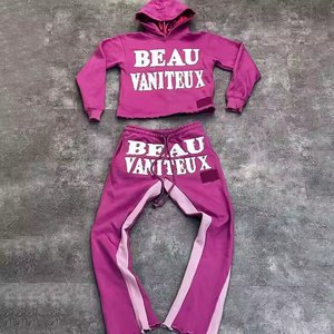 Fabricantes de ropa personalizada Serigrafía Sudadera con capucha con cremallera completa Sudadera con capucha Dos piezas apiladas Pantalones de chándal acampanados SetWomenTracksuits - Product Image 6