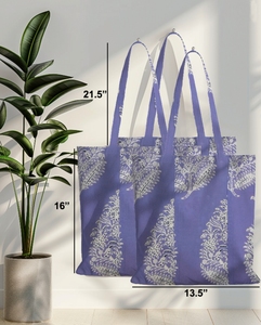 Bolsa de Mano de Algodón Estampada con Diseño de Borde de Hoja Índigo, Ecológica, Reutilizable, Ligera y Duradera para Compras Diarias - Product Image 1