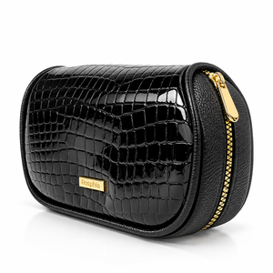 Pochette cosmétique en cuir PU à motif crocodile noir, fermeture éclair, trousse de maquillage portable, organiseur de voyage pour femmes - Product Image 2