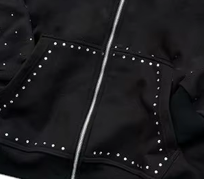 Sudadera con capucha de algodón 100% para hombre con cremallera de diamantes de imitación y diseño bordado sudadera con patrón sólido antiarrugas - Product Image 3