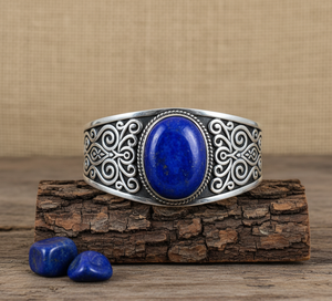 Rudra Gems Bracelet Unisexe Style Bohème Plaqué Or Rose Tibétain Argent Perlé Bracelet Lapis Lazuli Cabochon Fabriqué À La Main - Product Image 6