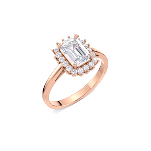 IGI Certified Emerald Cut Lab Grown Diamond Floral Halo Engagement & Wedding <b>Ring</b> in 14K Yellow / White & Rose Gold - Product Image 4