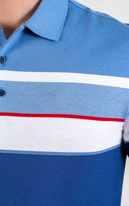 Polo ejecutivo de secado rápido para hombre al por mayor, Polo de golf azul marino con manga cuello rayada y logotipo personalizado que absorbe la humedad - Product Image 3