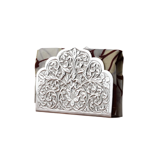 Modern Silver Plated Metal Napkin <b>Holder</b> With Decorative Cutwork & <b>Hammered</b> Texture Tableware Tissue Stand For Dining Decor - Product Image 4