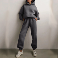 Deux pièces surdimensionné solide décontracté à capuche pulls survêtement pantalons longs ensembles femmes survêtement costume hiver mode chaud à capuche