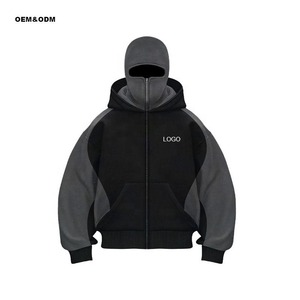 Personnalisable Hommes Hiver Vintage Zip Hoodie Full-Face Masque À Capuche Veste 100% Coton Lourd Respirant - Product Image 2
