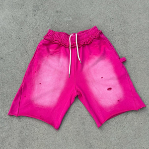 Logo personnalisé 100% coton éponge française sueur acide lavage Shorts pour hommes bord brut en détresse lavé à l'acide Vintage Shorts - Product Image 4