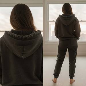 Conjunto Deportivo de Dos Piezas para Mujer, Estilo Vintage, Lavado Ácido, Color Negro, Sudadera con Capucha y Pantalones Jogger Ajustados, Ropa Urbana - Product Image 6