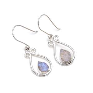 Pendientes de Mujer, Piedra Natural, Plata Vintage, Pendientes Colgantes, Piedra Lunar Arcoíris, Joyería, Regalos para Mujer - Product Image 1