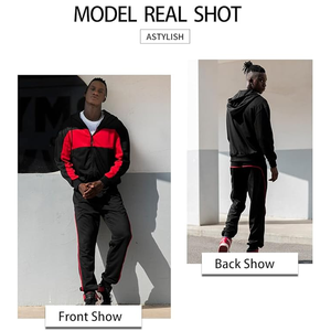 Ensemble jogging 2 pièces pour homme, sweat-shirt et pantalon de survêtement en coton 100% à blocs de couleur, manches longues, pull-over, séchage rapide pour l'hiver - Product Image 5