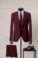 Costume Classique Respirant Homme Simple Boutonnage 80% Laine 20% Polyester Coupe Slim Col V Idéal Bureau ou Événements En Stock