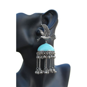 handmade traditional 2025 <b>silver</b> look alike brass meenakari stud ghungro <b>long</b> jhumka hoop earing for girls and women - Product Image 2