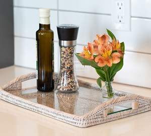 Plateau de service rectangulaire en rotin tissé à la main couleur blanche 11x8x3 pouces prêt à expédier - Product Image 6