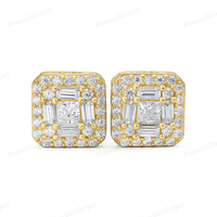 Boucles d'oreilles clous personnalisées plaquées or, style hip-hop, entièrement serties de moissanite taille brillant ronde, style luxueux, cadeau unisexe