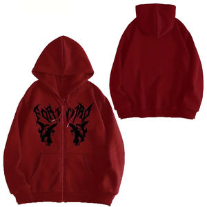 Haute Qualité Unisexe Haute Qualité OEM Coton Lourd Polaire Distressed Full Zip up pour Puff Print Hoodies Sweatshirts Hommes - Product Image 1