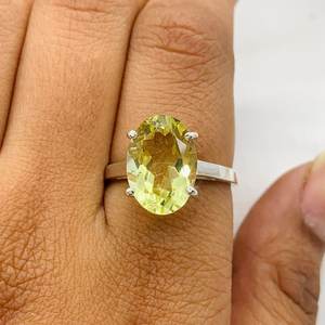 Anillo clásico de piedra de cuarzo limón para mujer, diseño romántico de corte ovalado de Plata de Ley 925 sólida para cumpleaños de aniversario de boda - Product Image 5
