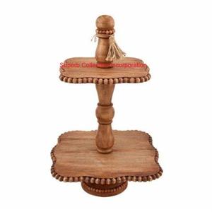 Premium Mango Wood 2-Tier Cake Stand Farmhouse Bandeja para servir postres de madera con asa para decoración de cocina y comedor - Product Image 3