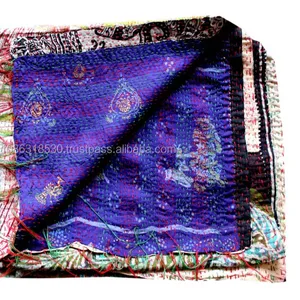 خمر مبطن الحرير سرق النساء Kantha ساري الحرير وشاح شال Dupatta الرقبة التفاف الهندي اليدوية غرزة Kantha عكسها